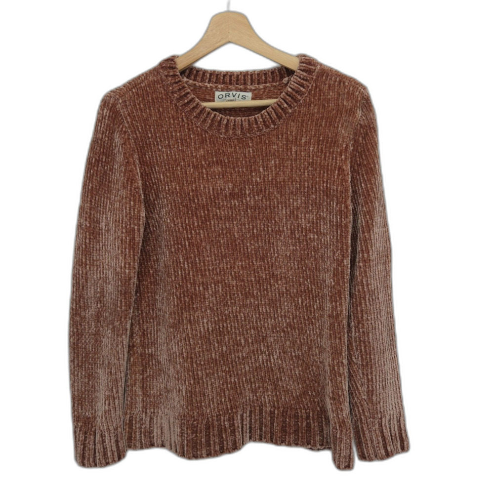 Orvis Womens Chenille Crewneck Sweater Plush Dusty Rose Size Small